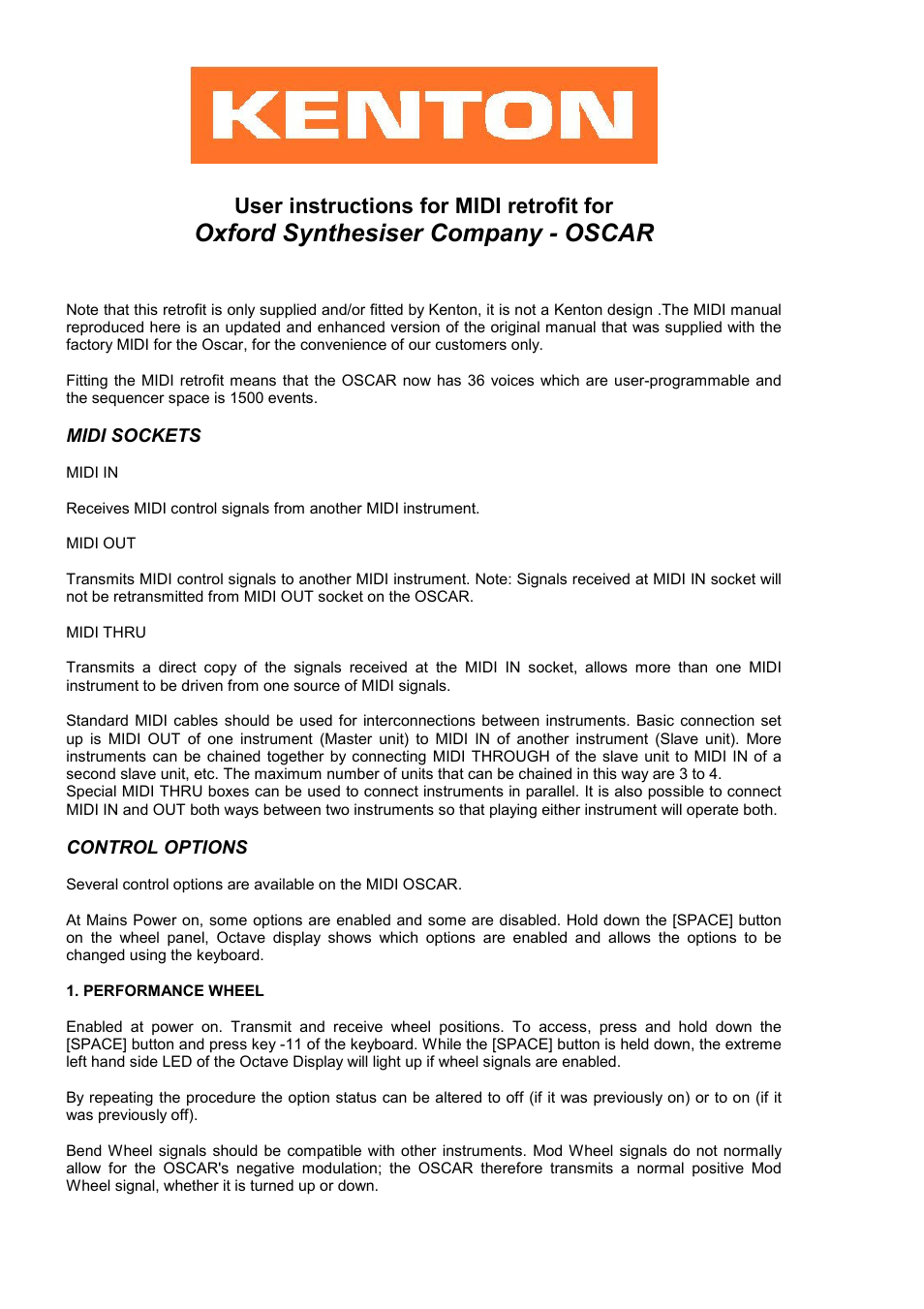 Kenton OSCar User Manual | 4 pages