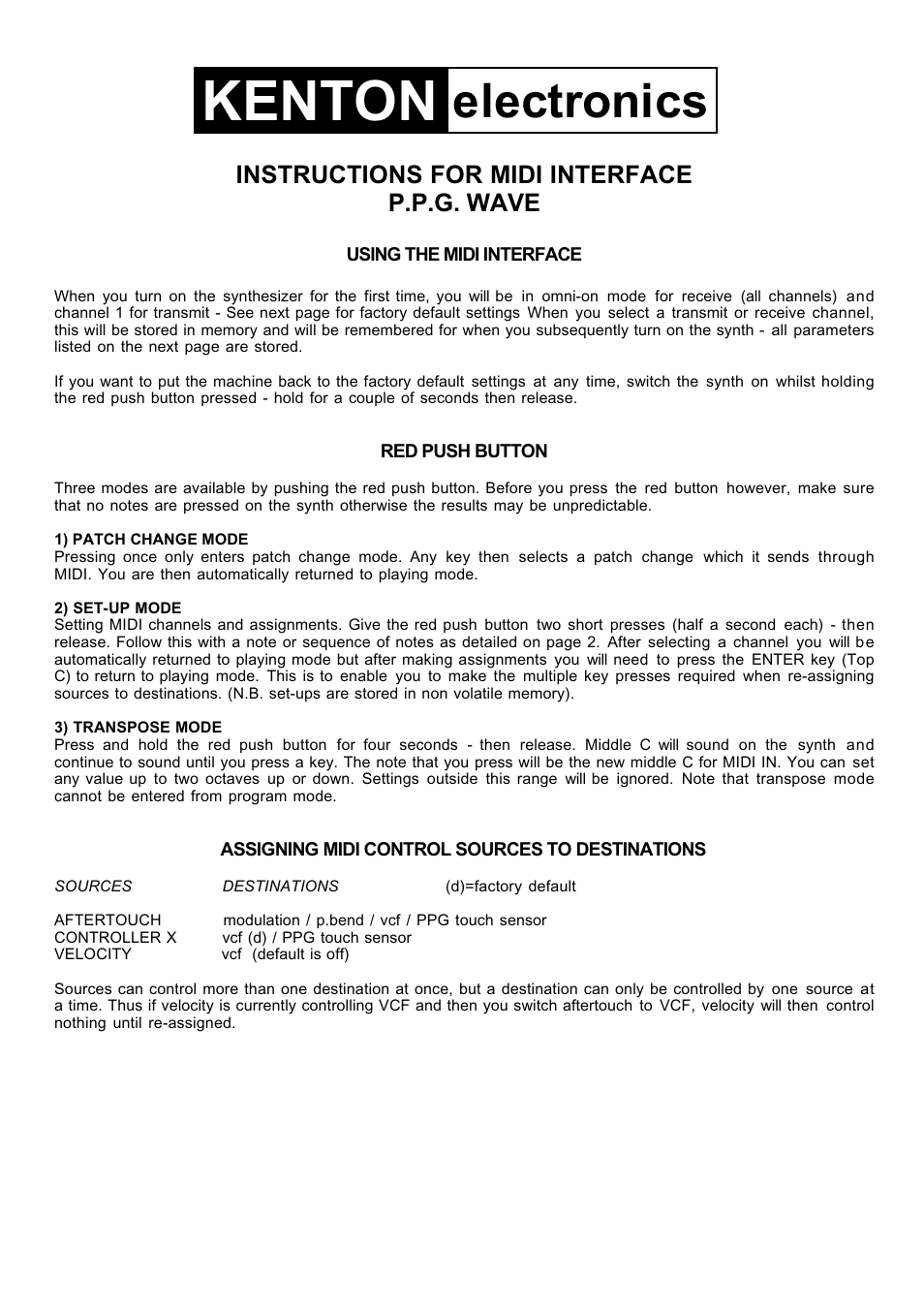 Kenton Wave PPG User Manual | 4 pages
