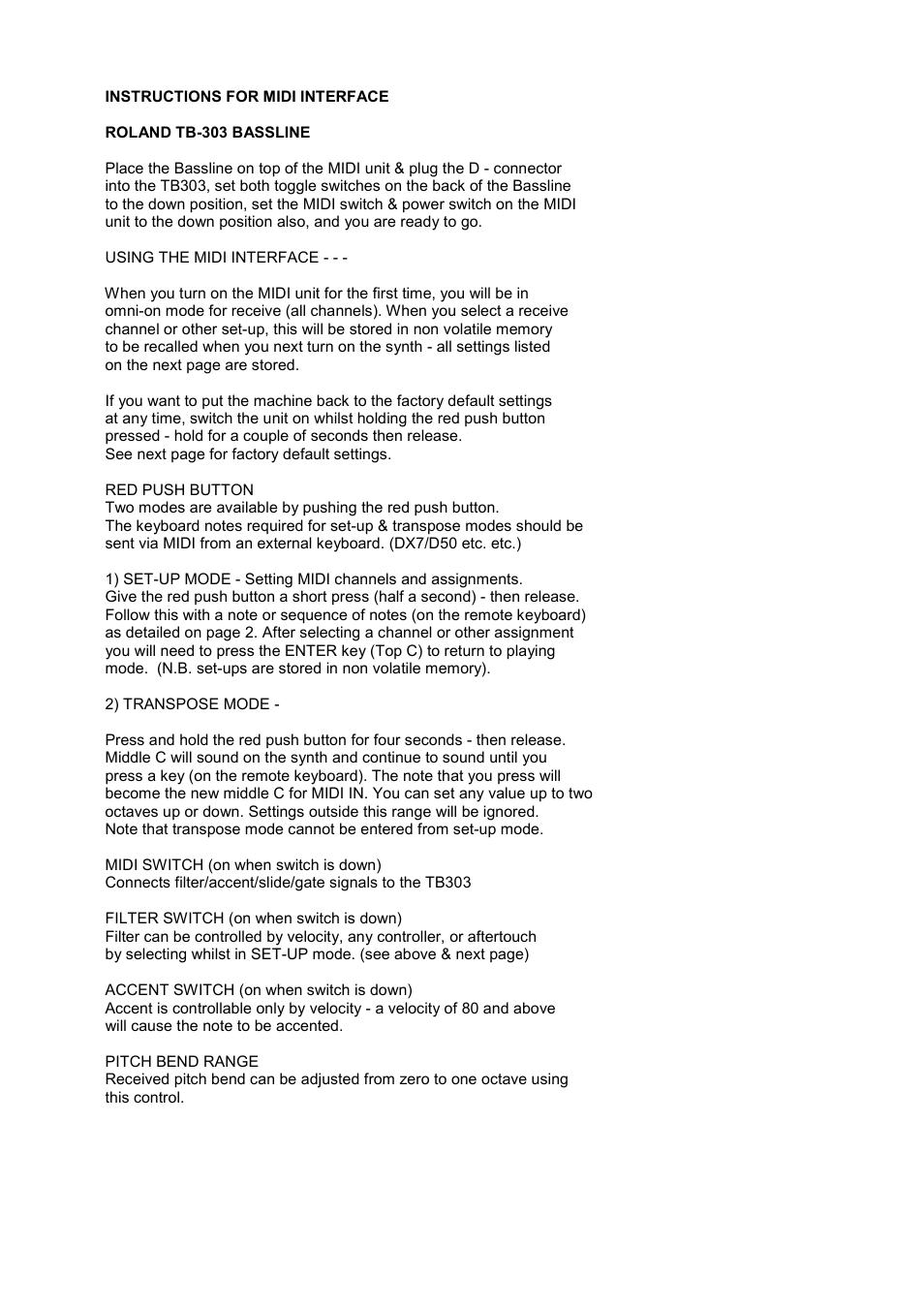 Kenton TB-303 User Manual | 4 pages