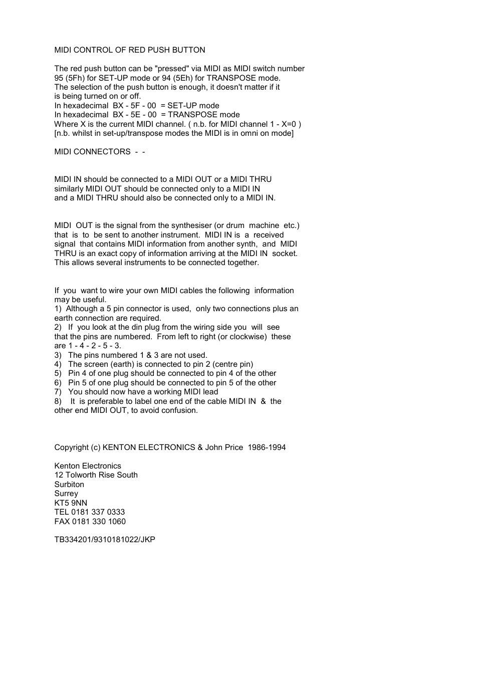 Kenton TB-303 User Manual | Page 4 / 4