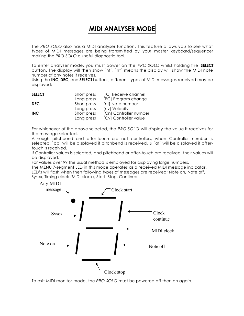 Midi analyser mode | Kenton Pro-Solo mk1 User Manual | Page 10 / 17