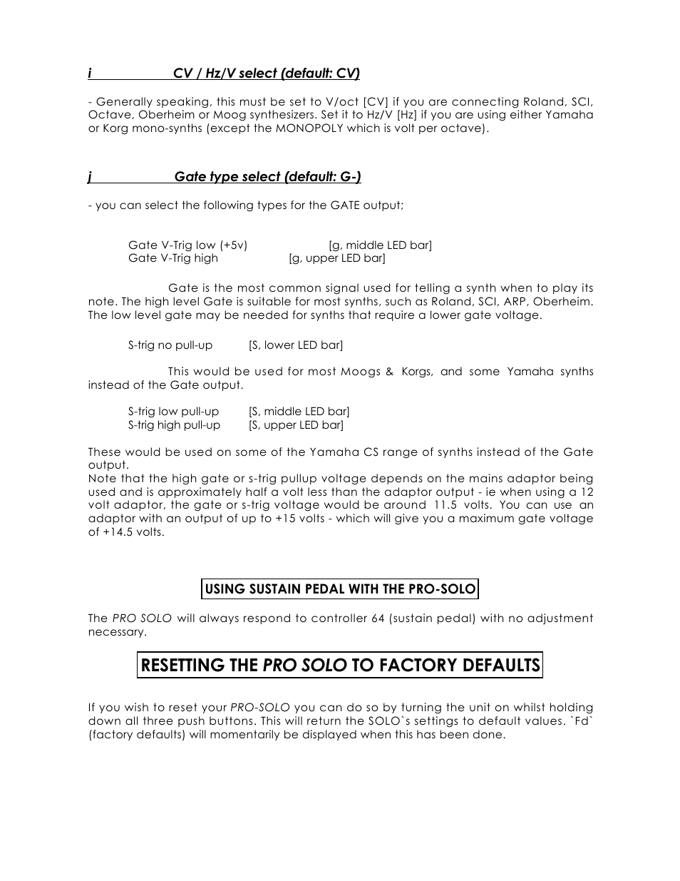 Resetting the pro solo to factory defaults | Kenton Pro-Solo mk1 User Manual | Page 8 / 17