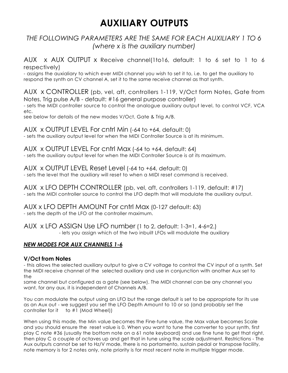 Auxiliary outputs | Kenton Pro-2000 mk1 User Manual | Page 10 / 22