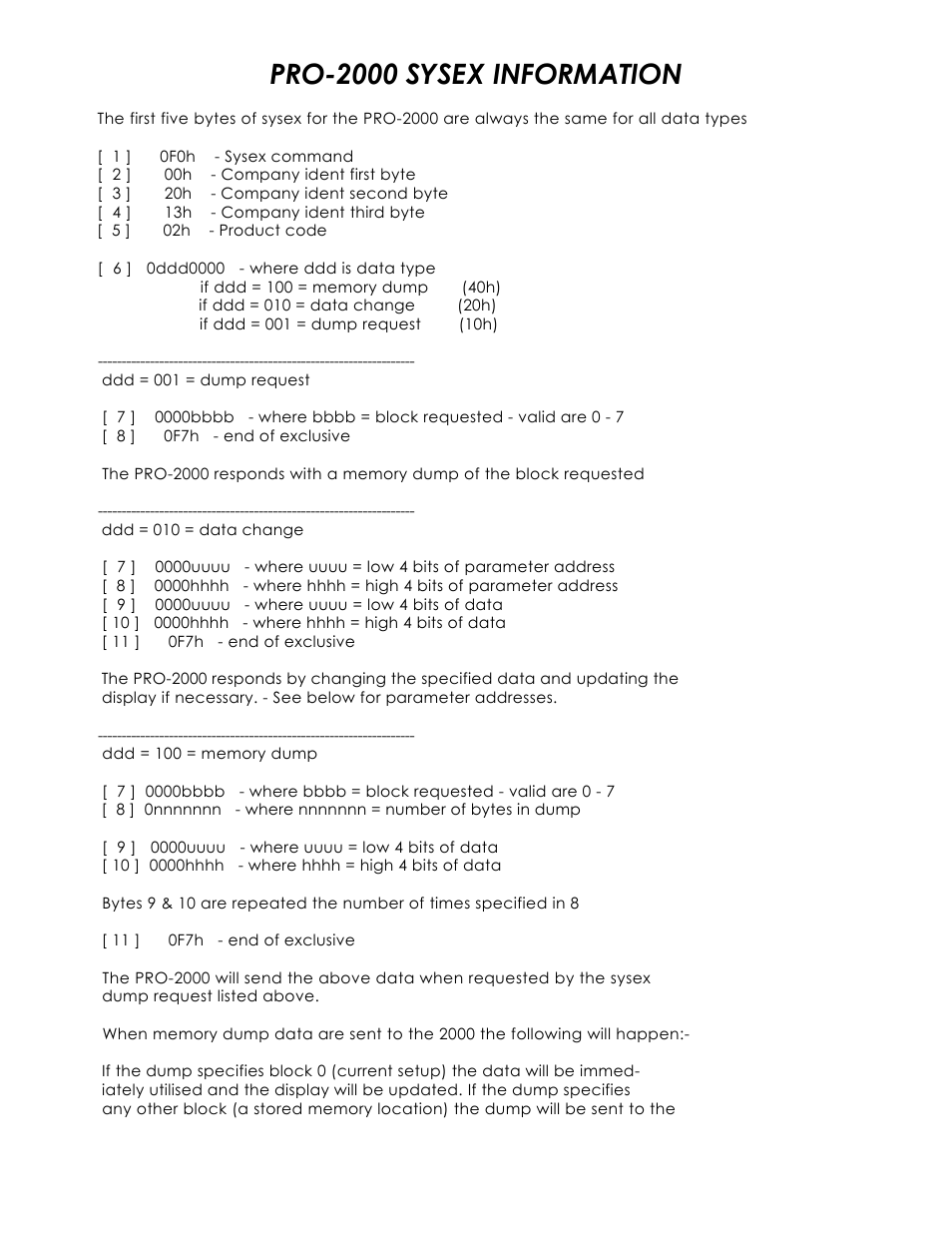 Pro-2000 sysex information | Kenton Pro-2000 mk1 User Manual | Page 17 / 22