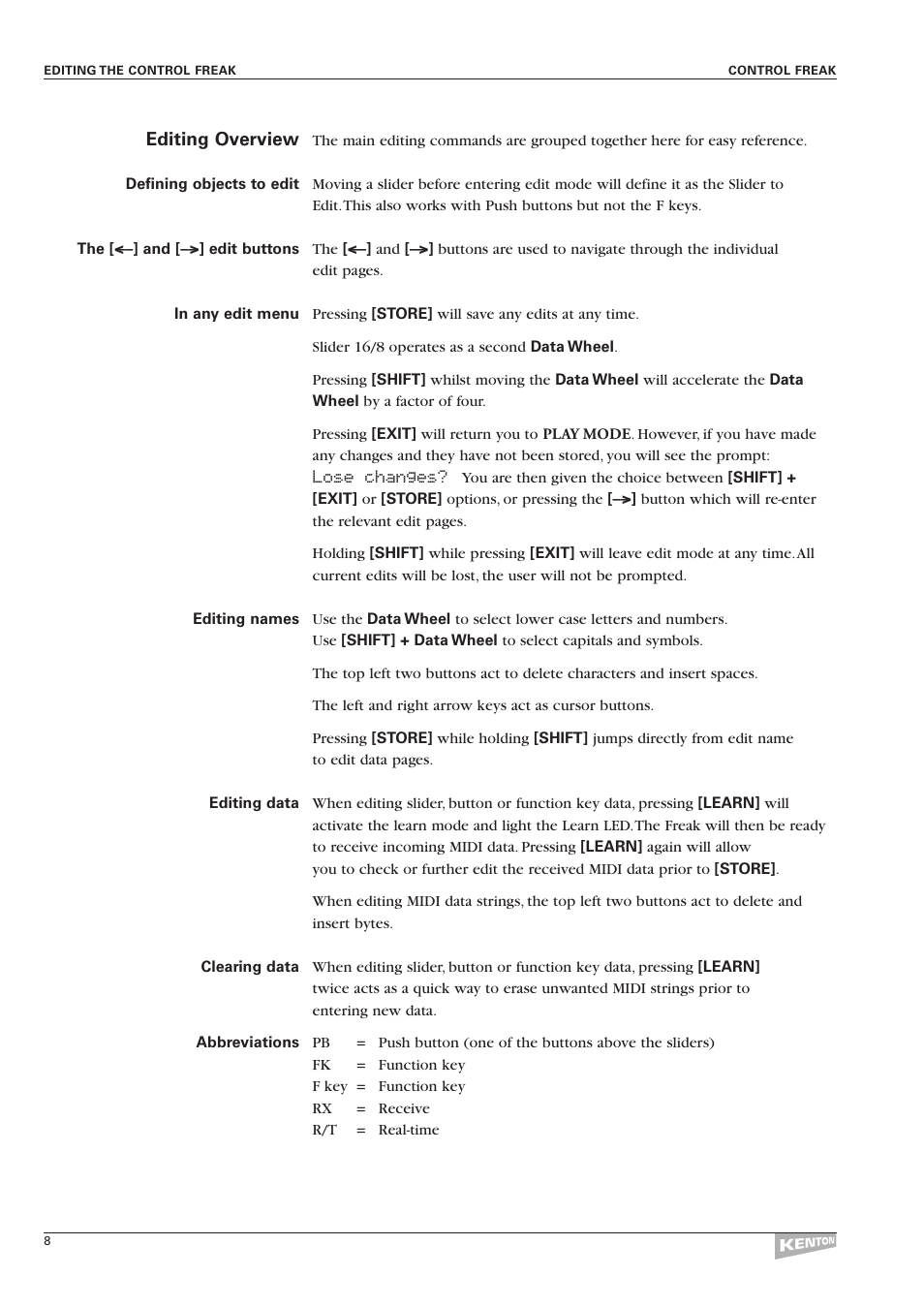 Kenton Control Freak all versions User Manual | Page 12 / 59