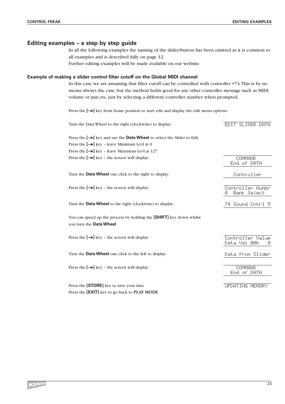 Editing examples – a step by step guide | Kenton Control Freak all versions User Manual | Page 27 / 59