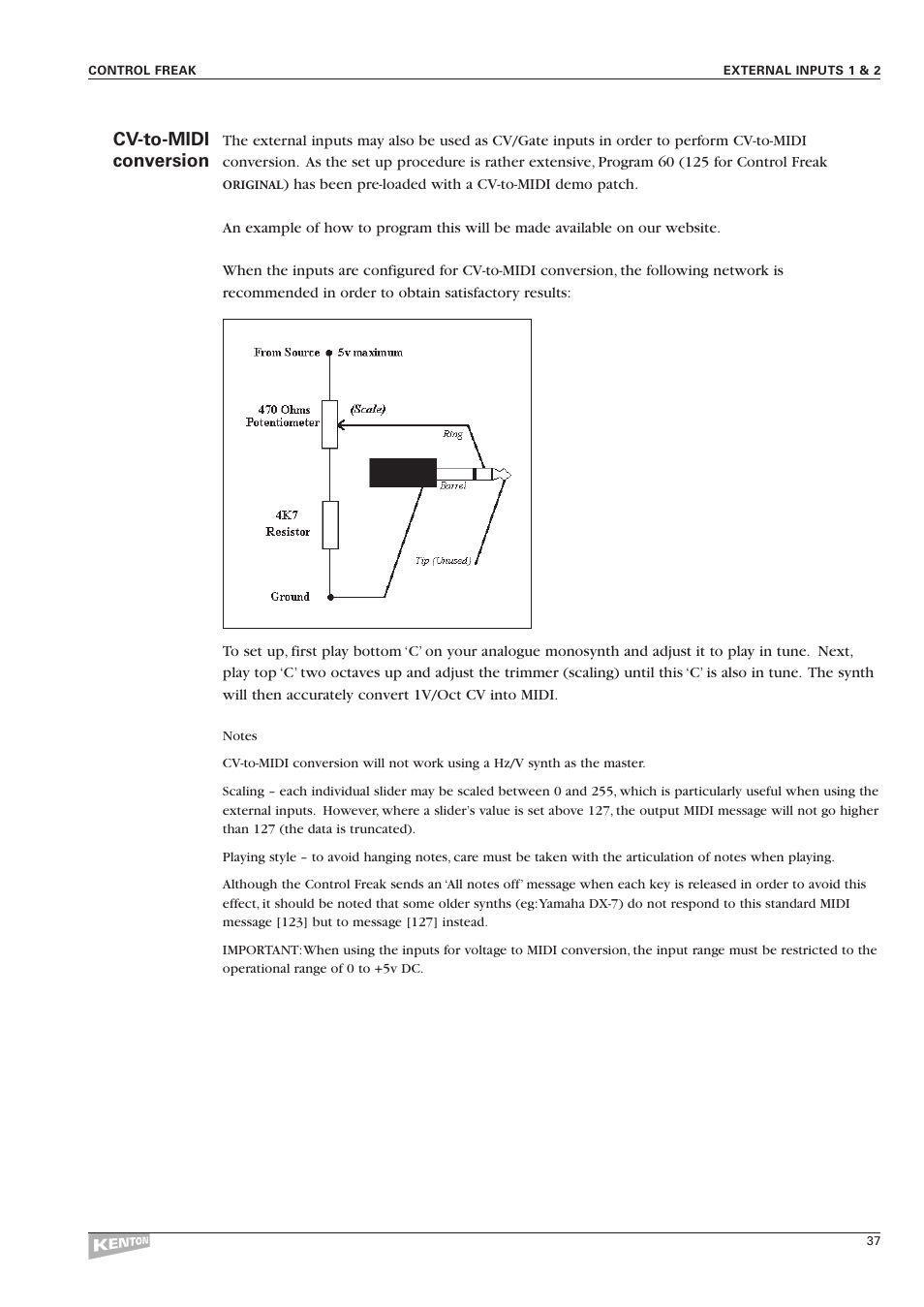 Cv-to-midi, Conversion | Kenton Control Freak all versions User Manual | Page 41 / 59