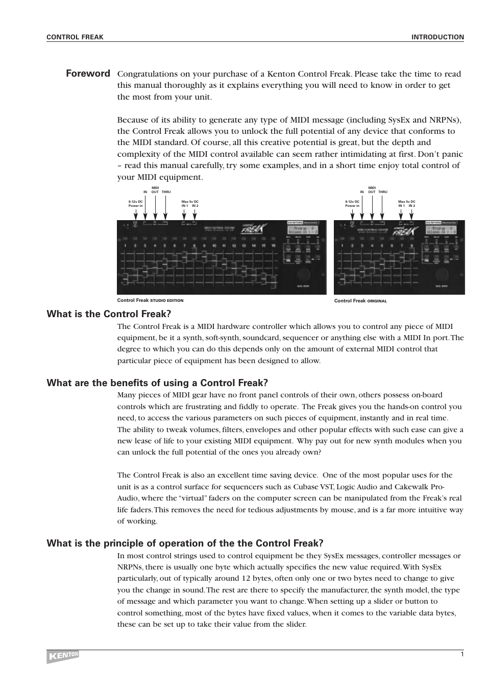 Foreword, What is the control freak, What are the benefits of using a control freak | Kenton Control Freak all versions User Manual | Page 5 / 59