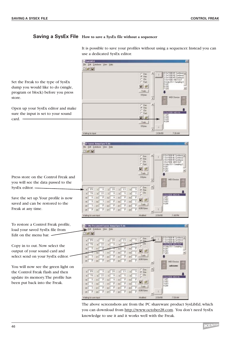 Saving a sysex file | Kenton Control Freak all versions User Manual | Page 50 / 59