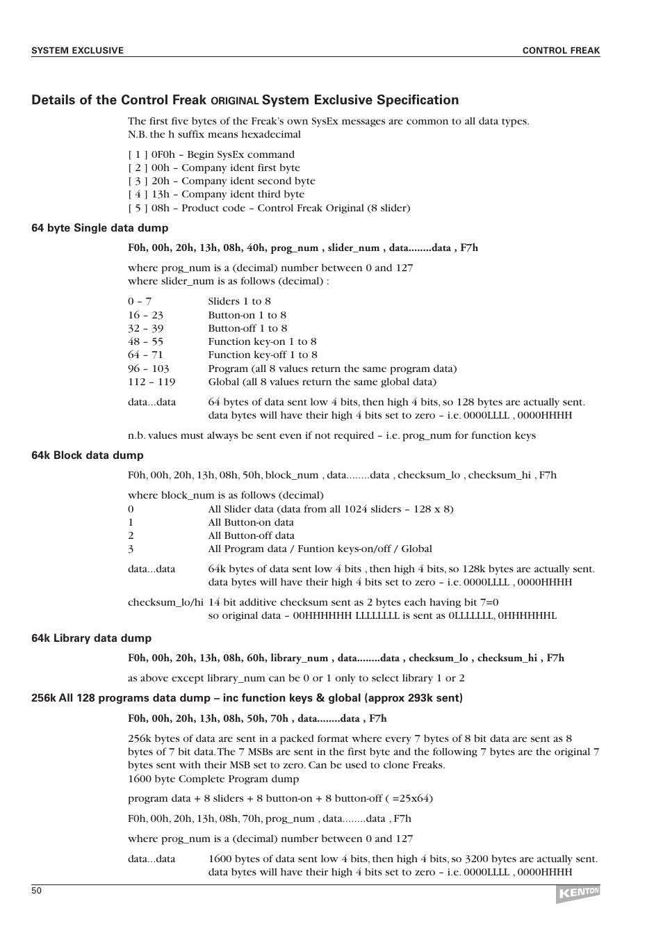 Kenton Control Freak all versions User Manual | Page 54 / 59