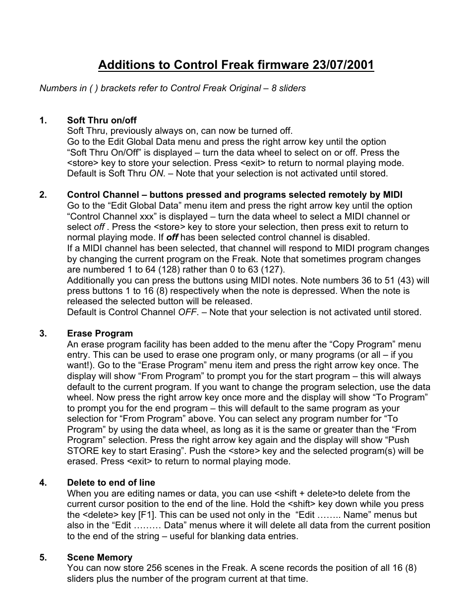 Kenton Control Freak User Manual | 2 pages