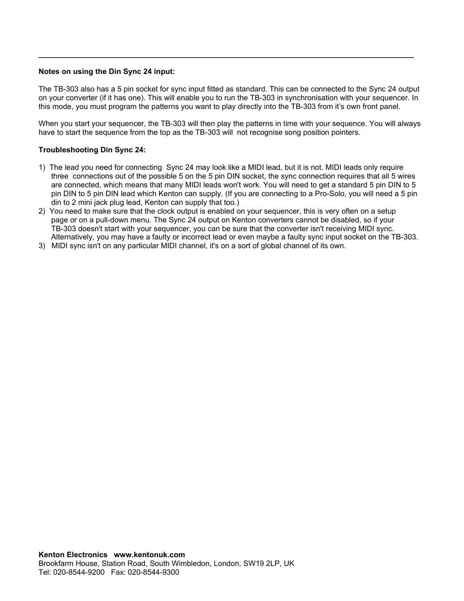 Kenton TB303 3 v.1 User Manual | Page 2 / 2
