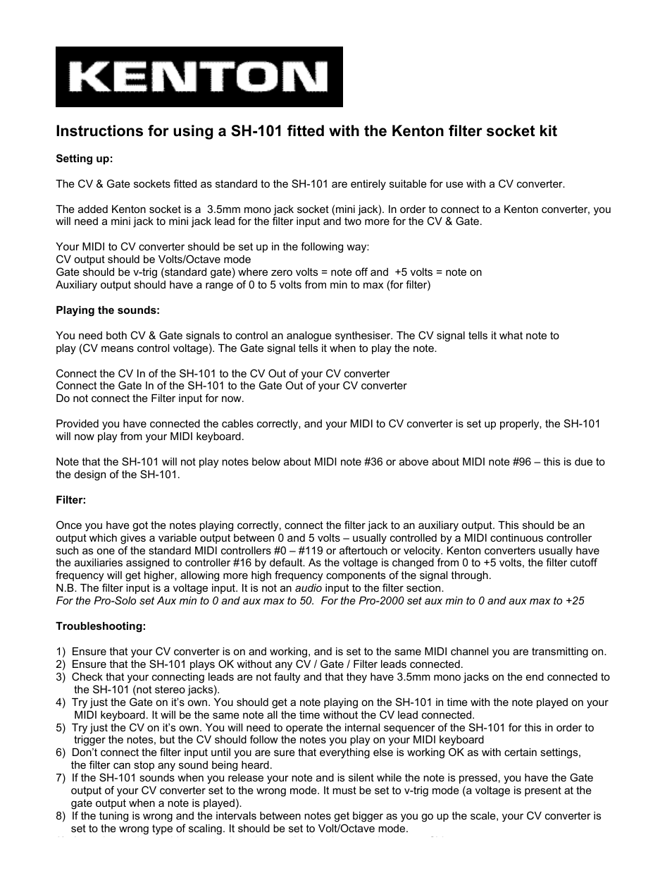 Kenton SH 101 1 Socket Kit User Manual | 2 pages