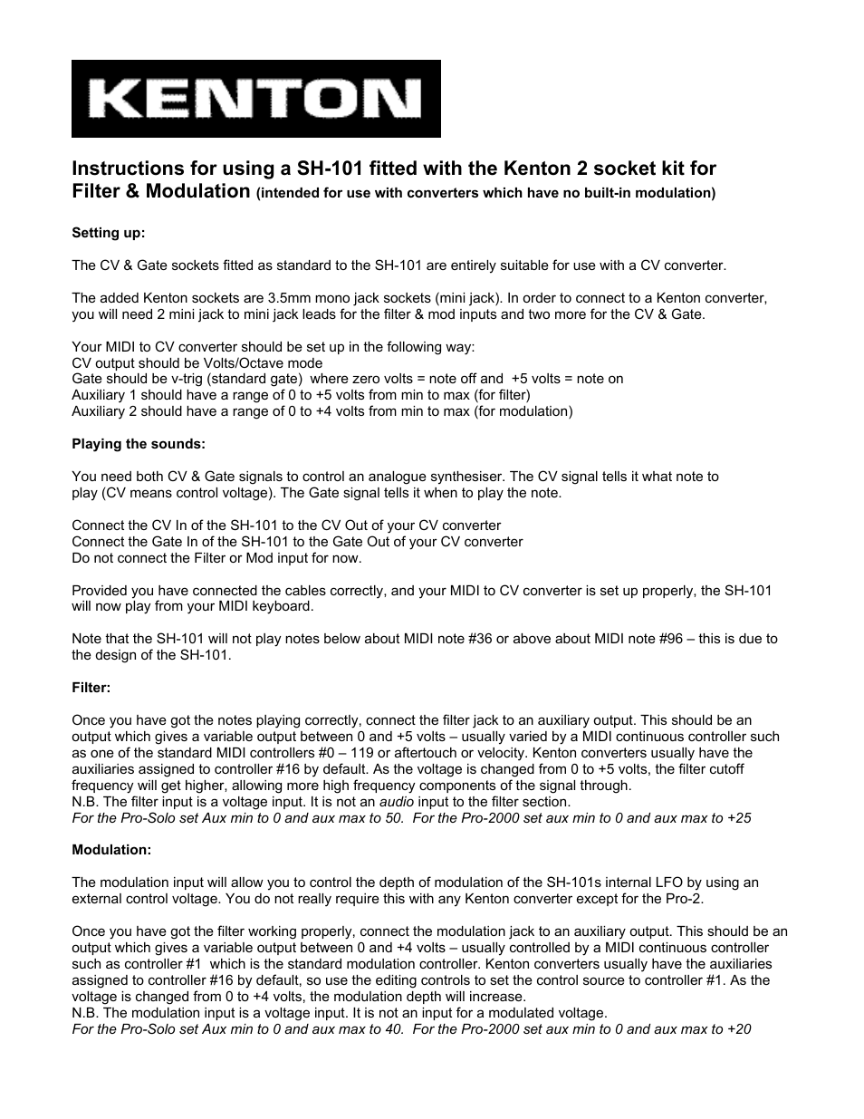 Kenton SH 101 2 Socket Kit User Manual | 2 pages