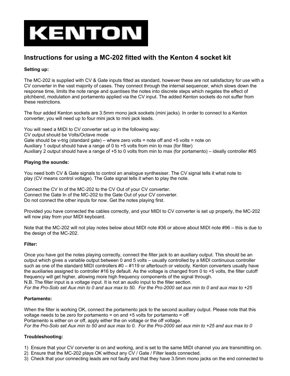 Kenton MC 202 4 Socket Kit User Manual | 2 pages