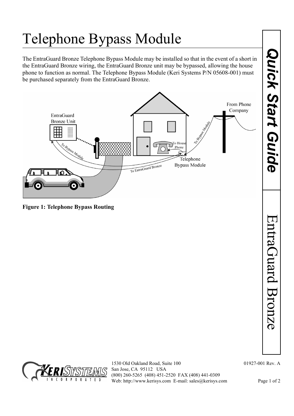 Keri Systems EntraGuard Bronze Bypass Switch Module User Manual | 2 pages