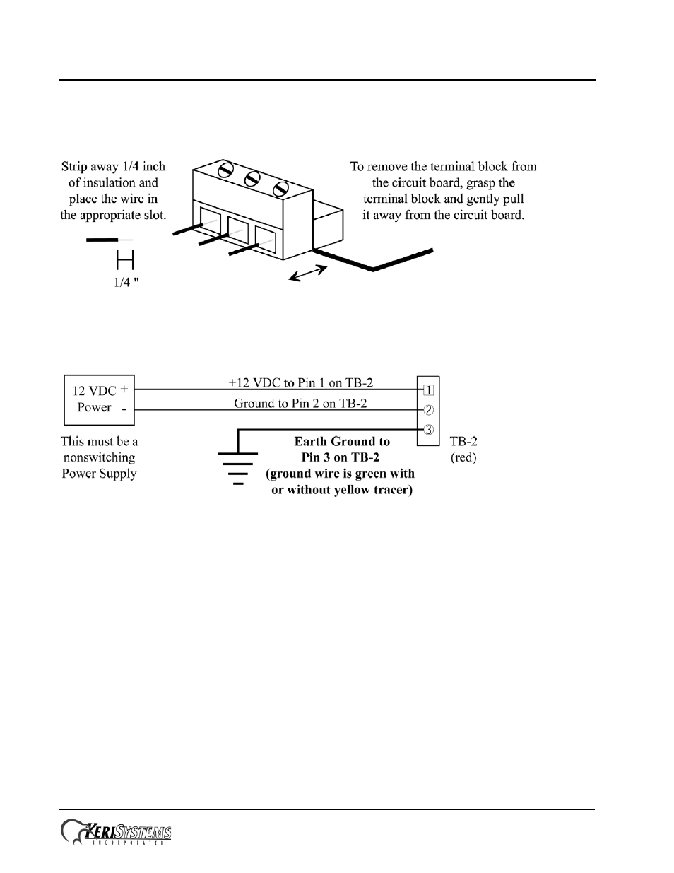 0 wiring instructions, 1 terminal blocks, 2 connecting the earth ground and the 12 vdc power | Keri Systems PXL-510 User Manual | Page 6 / 24