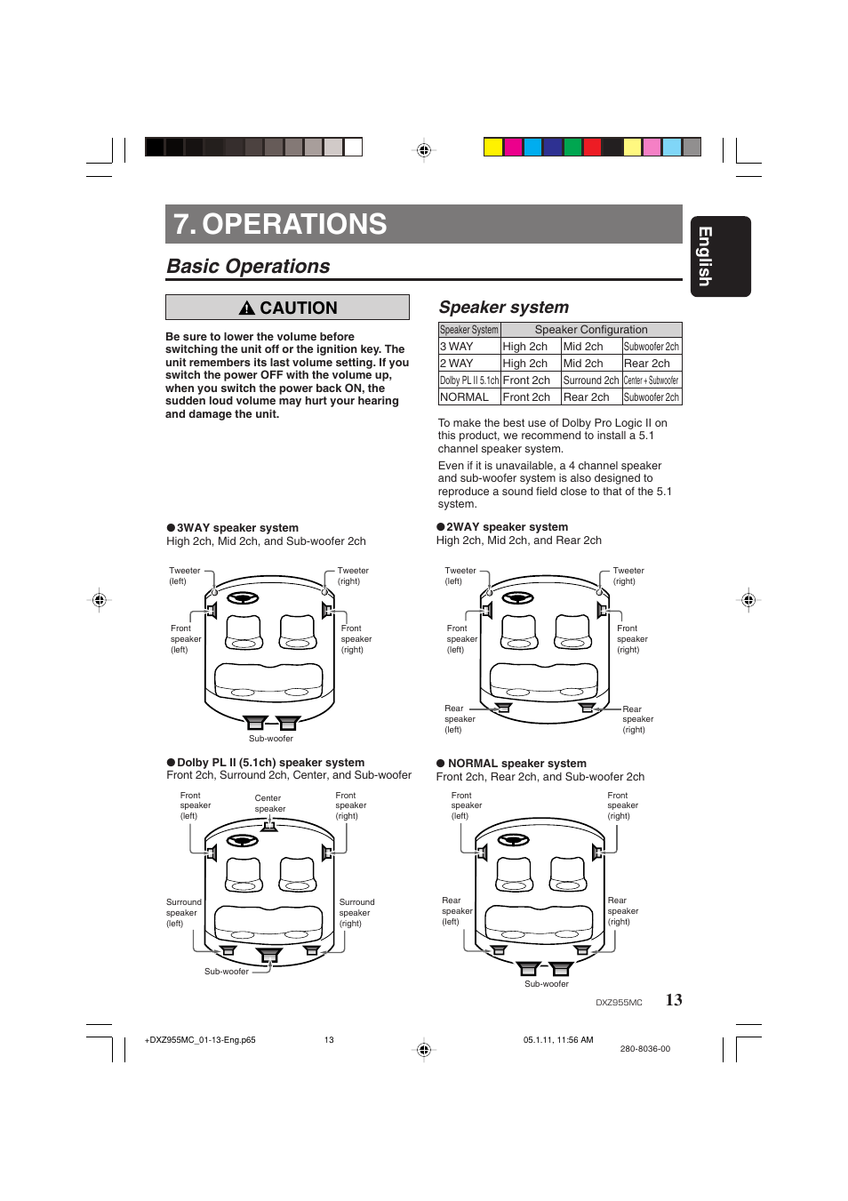 Operations, Basic operations, 13 english caution | Speaker system | Clarion DXZ955MC User Manual | Page 13 / 58
