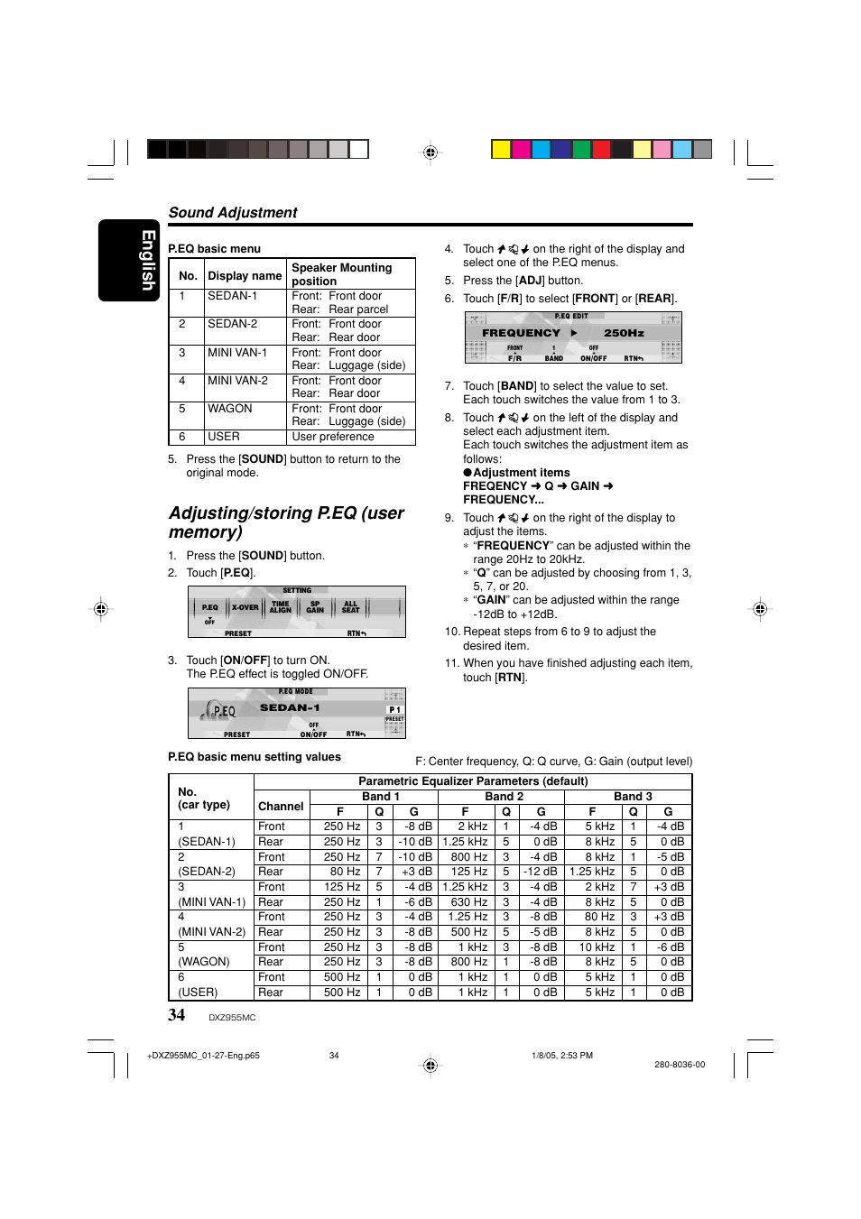 English, Sound adjustment | Clarion DXZ955MC User Manual | Page 34 / 58