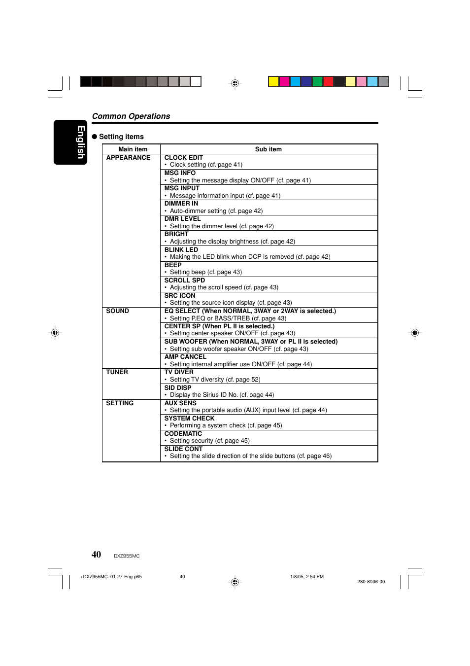 English, Common operations | Clarion DXZ955MC User Manual | Page 40 / 58