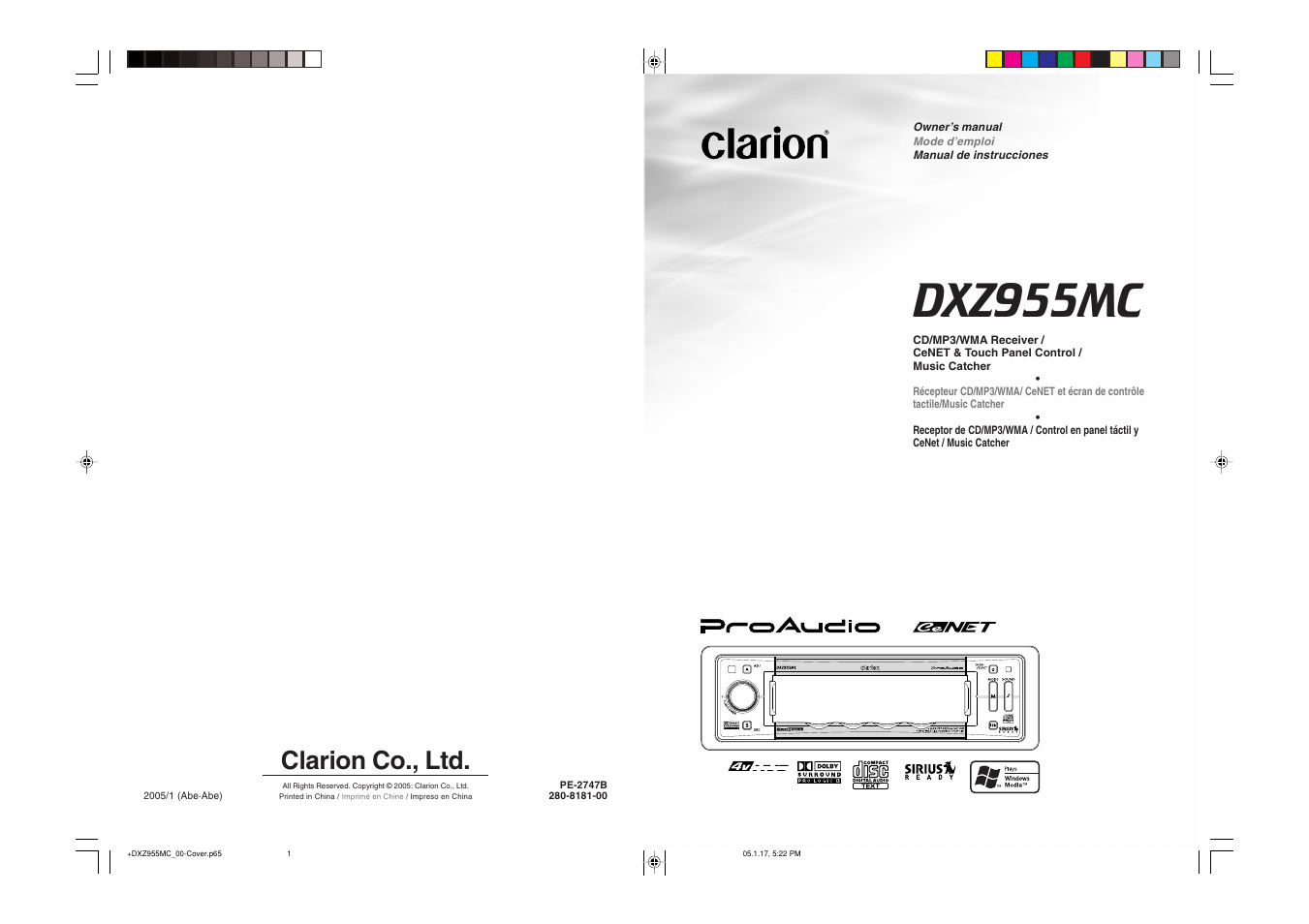 Dxz955mc, Clarion co., ltd | Clarion DXZ955MC User Manual | Page 58 / 58