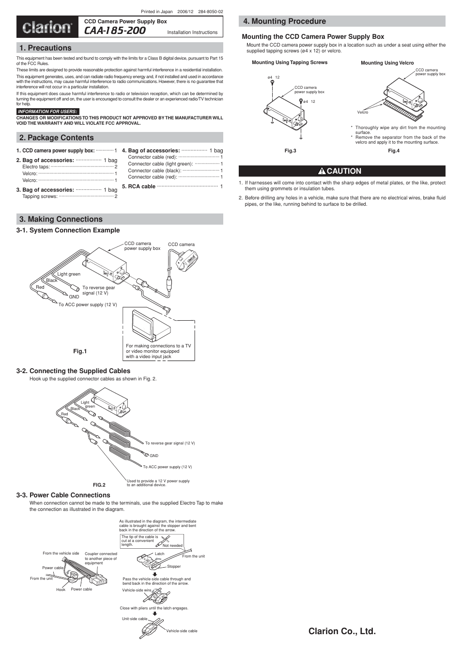 Clarion CAA-185-200 User Manual | 1 page