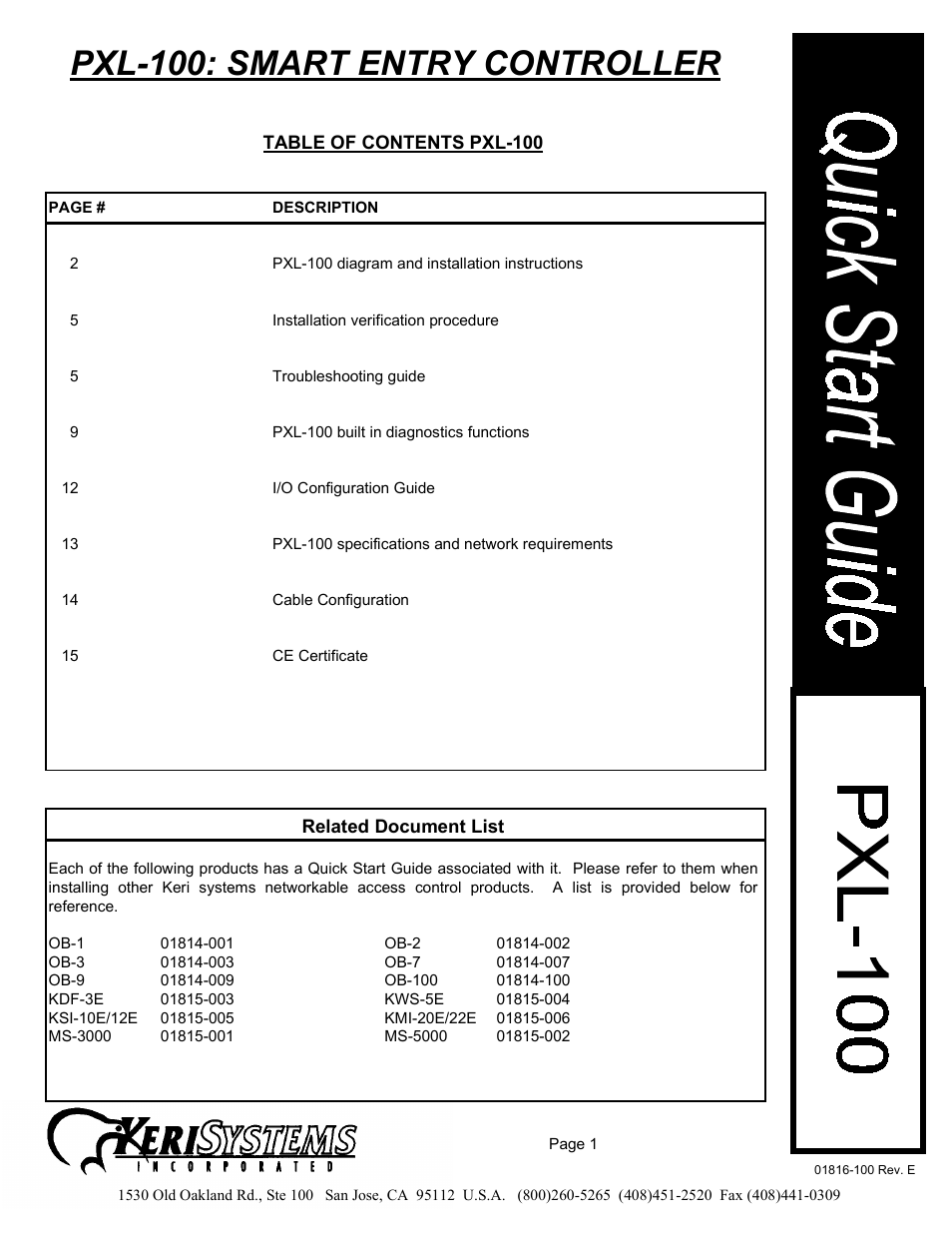 Keri Systems PXL-100 User Manual | 14 pages