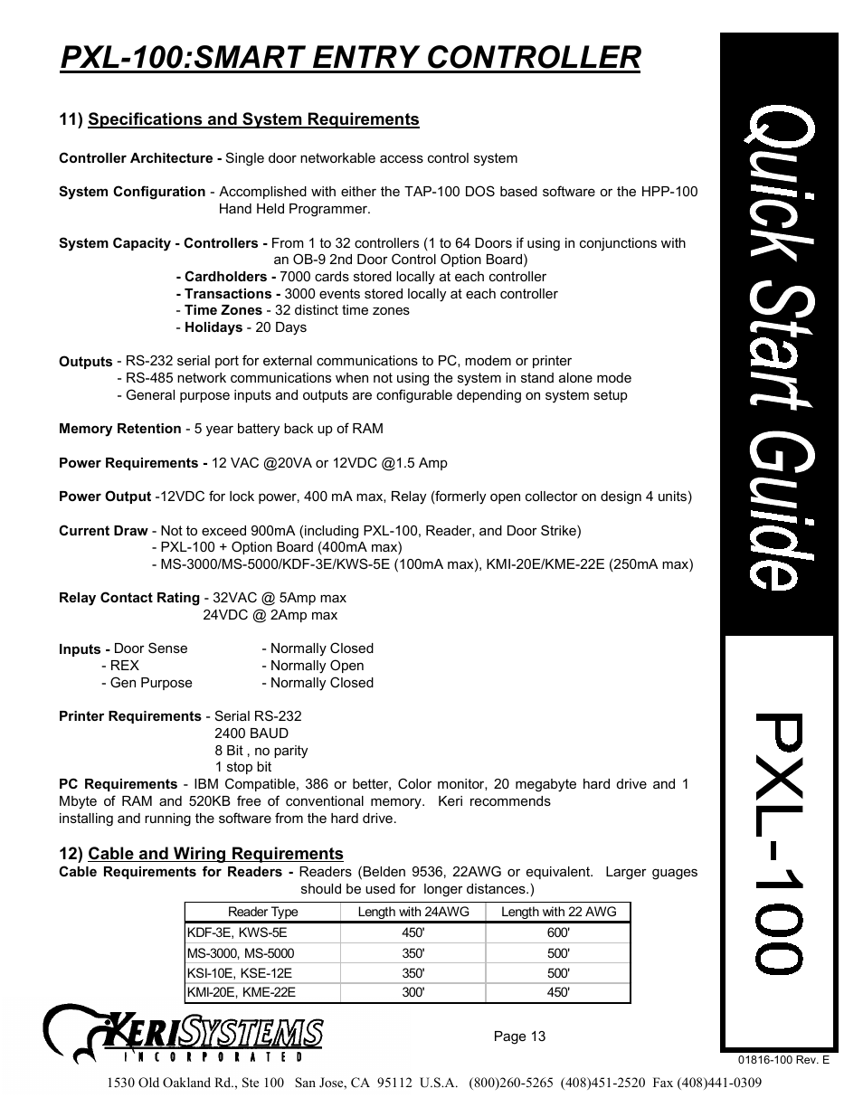 Pxl-100:smart entry controller | Keri Systems PXL-100 User Manual | Page 13 / 14