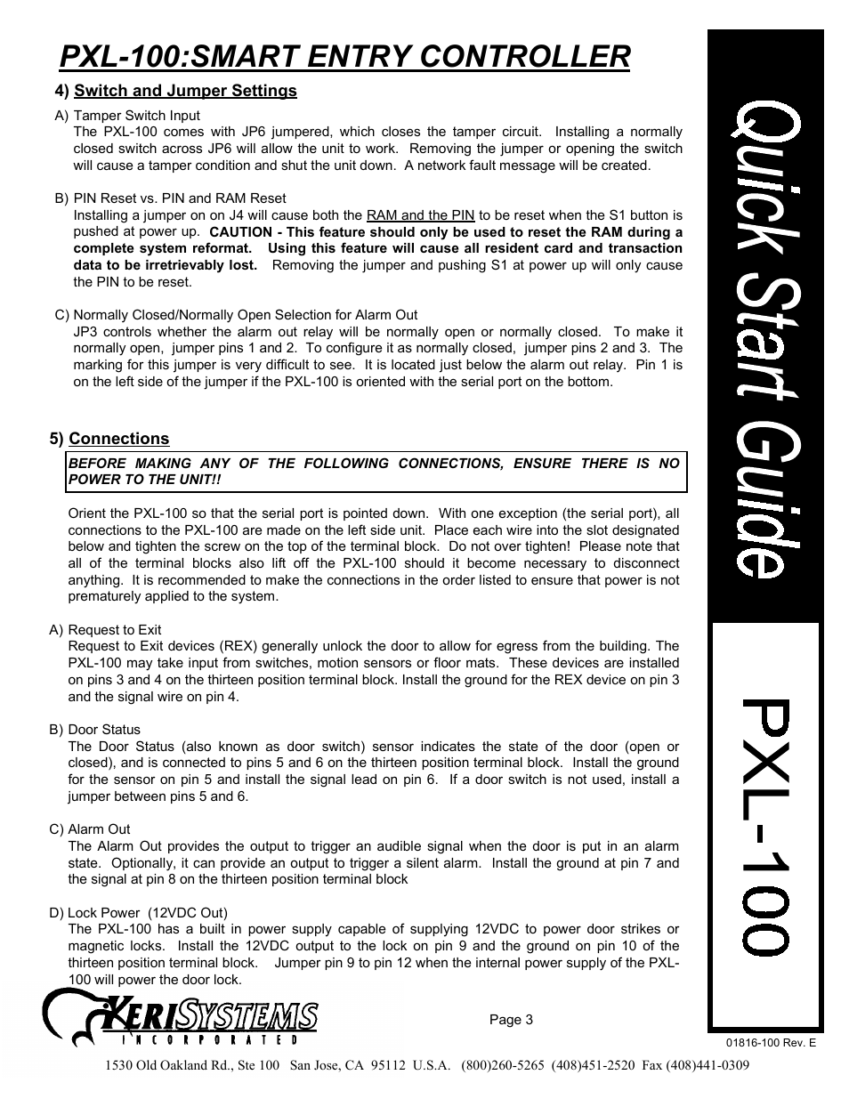 Pxl-100:smart entry controller | Keri Systems PXL-100 User Manual | Page 3 / 14