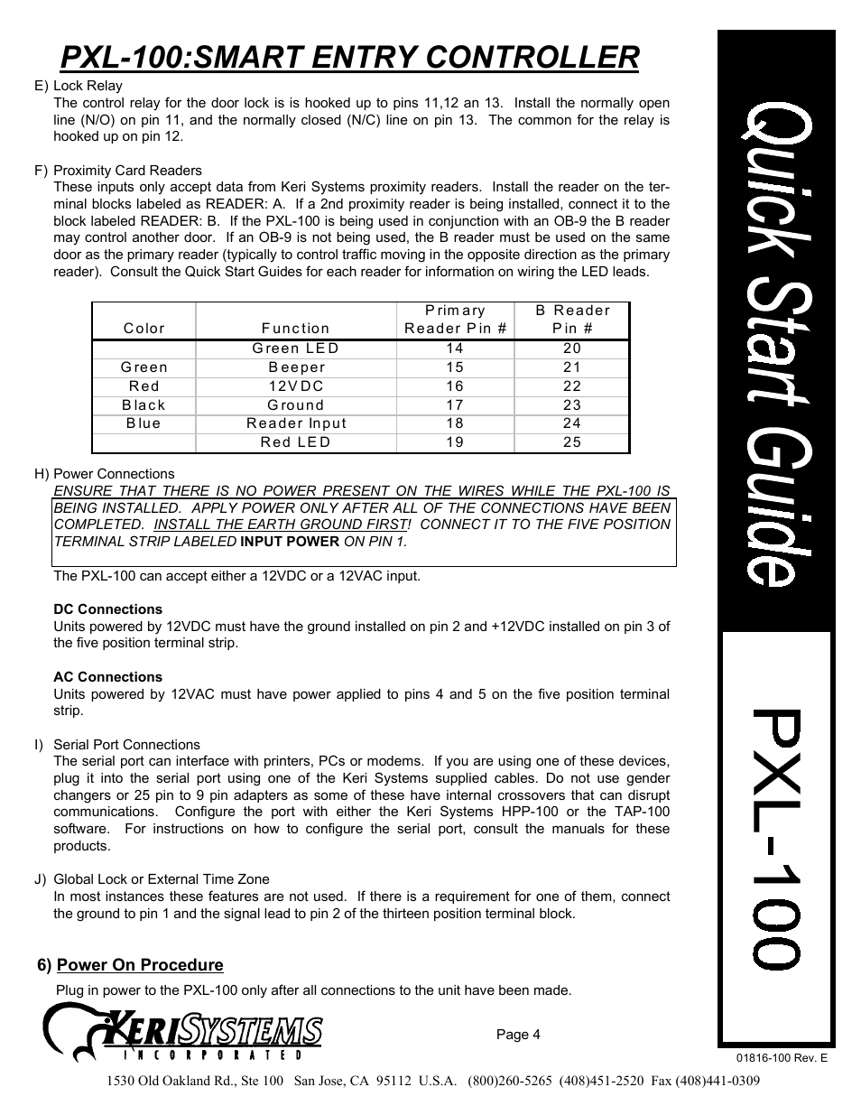 Pxl-100:smart entry controller | Keri Systems PXL-100 User Manual | Page 4 / 14