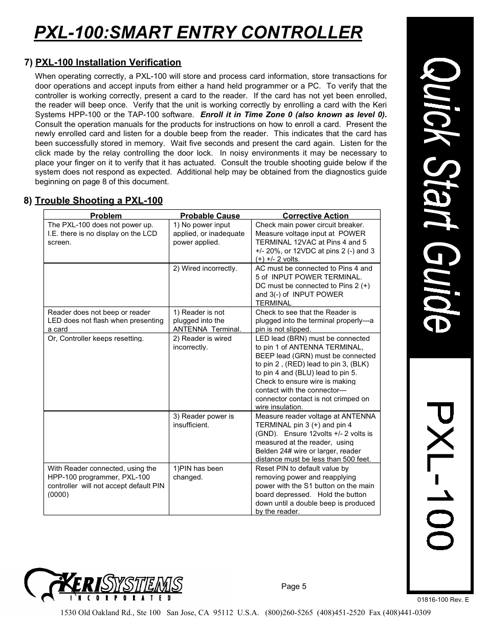 Pxl-100:smart entry controller | Keri Systems PXL-100 User Manual | Page 5 / 14