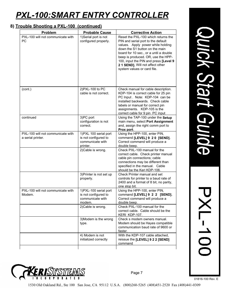 Pxl-100:smart entry controller | Keri Systems PXL-100 User Manual | Page 7 / 14