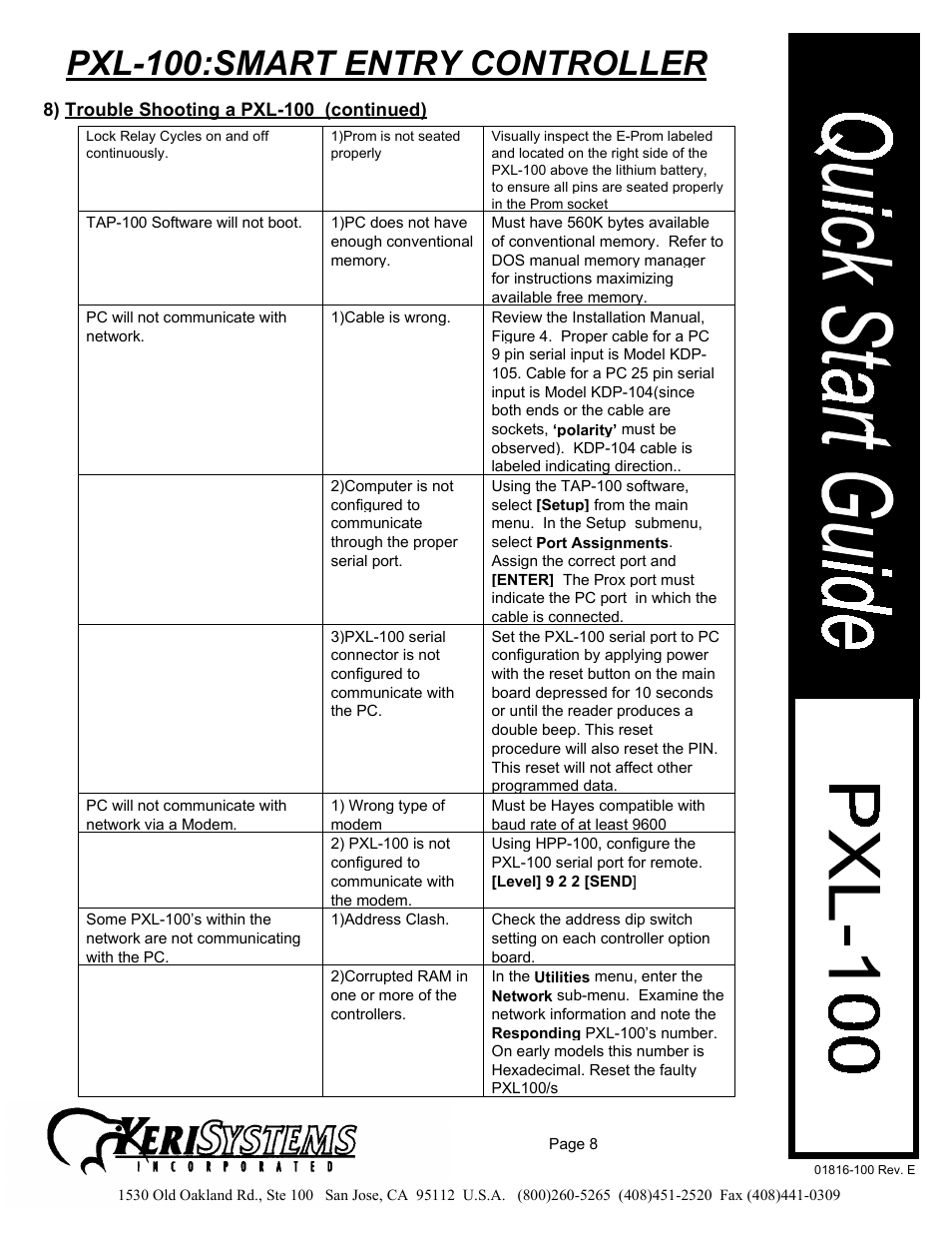 Pxl-100:smart entry controller | Keri Systems PXL-100 User Manual | Page 8 / 14