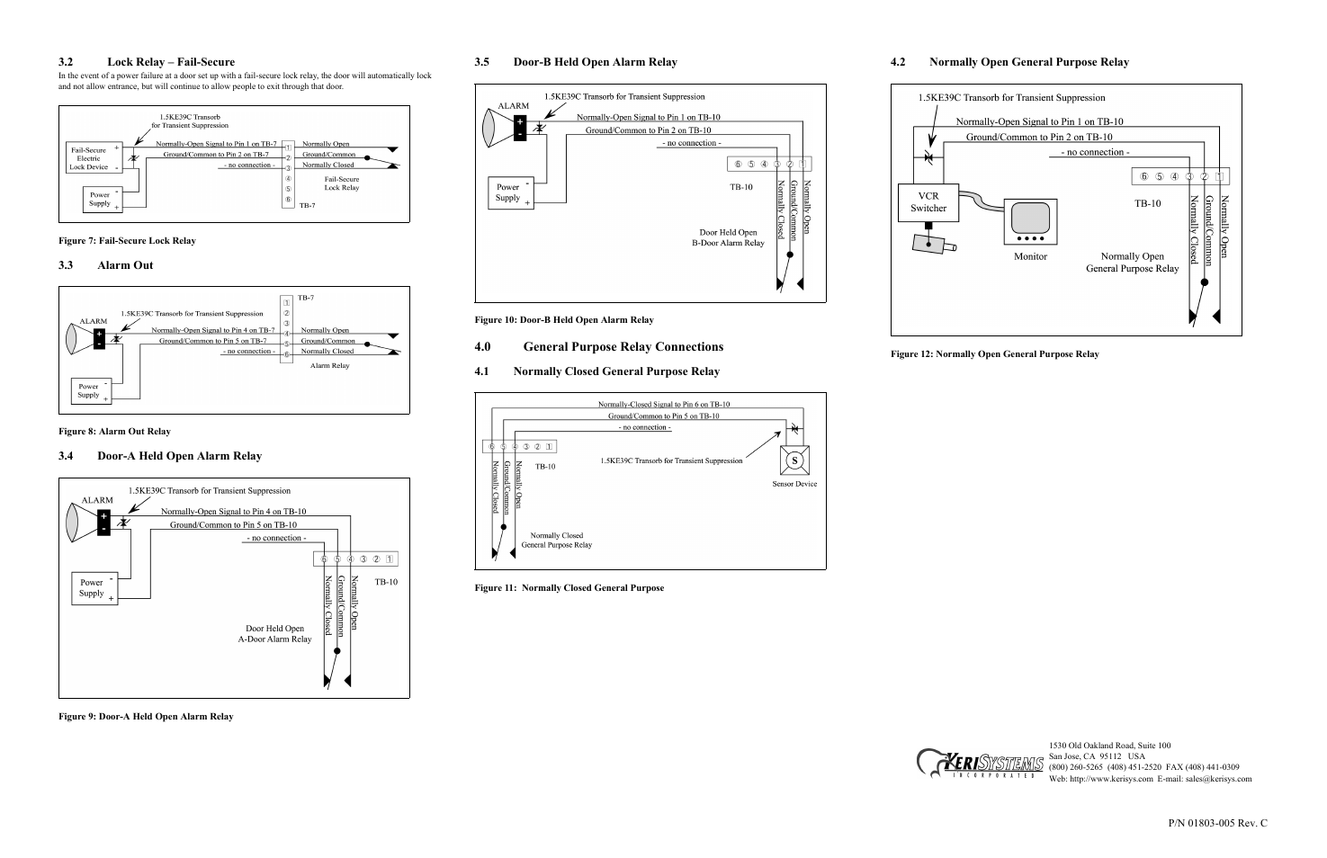 2 lock relay - fail-secure, 3 alarm out, 4 door-a held open alarm relay | 5 door-b held open alarm relay, 0 general purpose relay connections, 1 normally closed general purpose relay, 2 normally open general purpose relay | Keri Systems SB-293 Quick Reference User Manual | Page 2 / 2