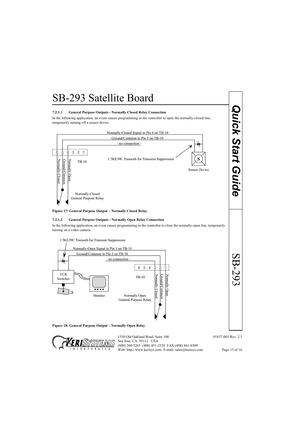 Sb-293 satellite board, Sb-293 quick start guide | Keri Systems SB-293 Quick Start User Manual | Page 13 / 16