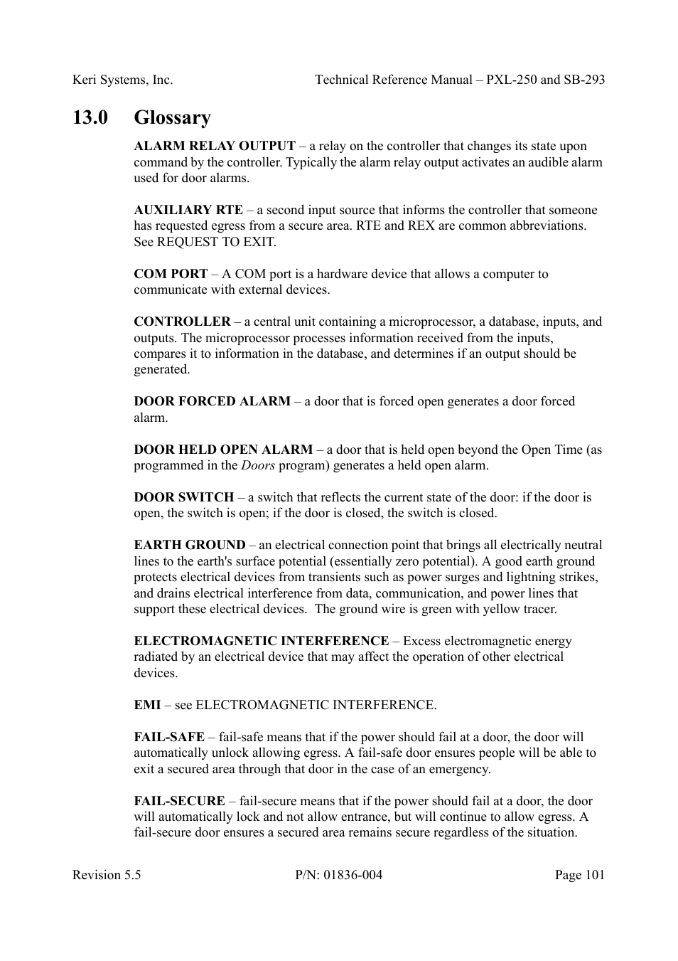 0 glossary, Glossary | Keri Systems SB-293 User Manual | Page 101 / 108