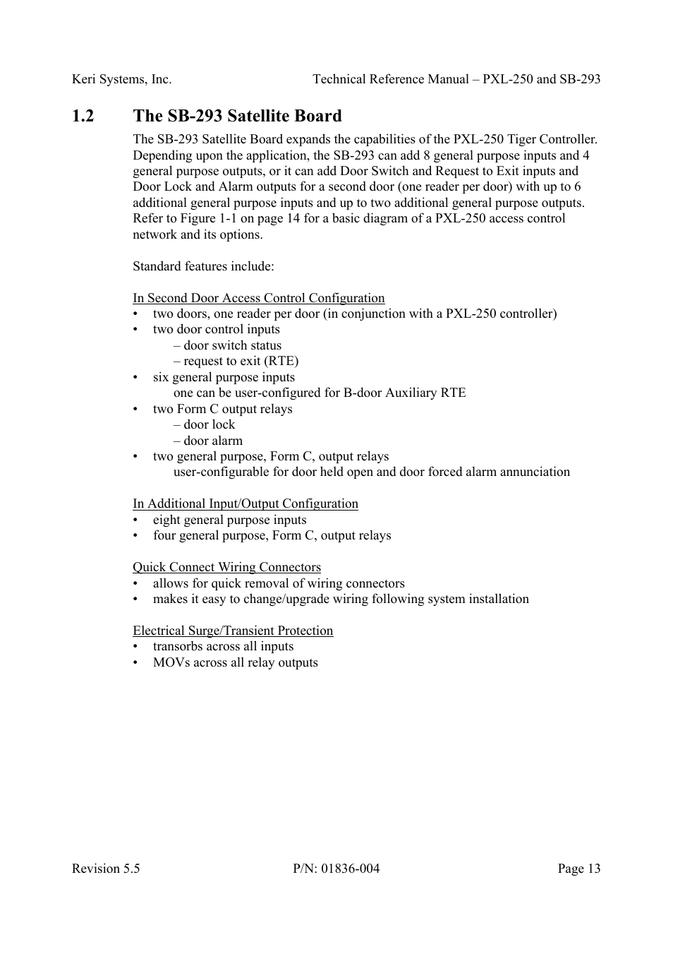 2 the sb-293 satellite board, The sb-293 satellite board | Keri Systems SB-293 User Manual | Page 13 / 108