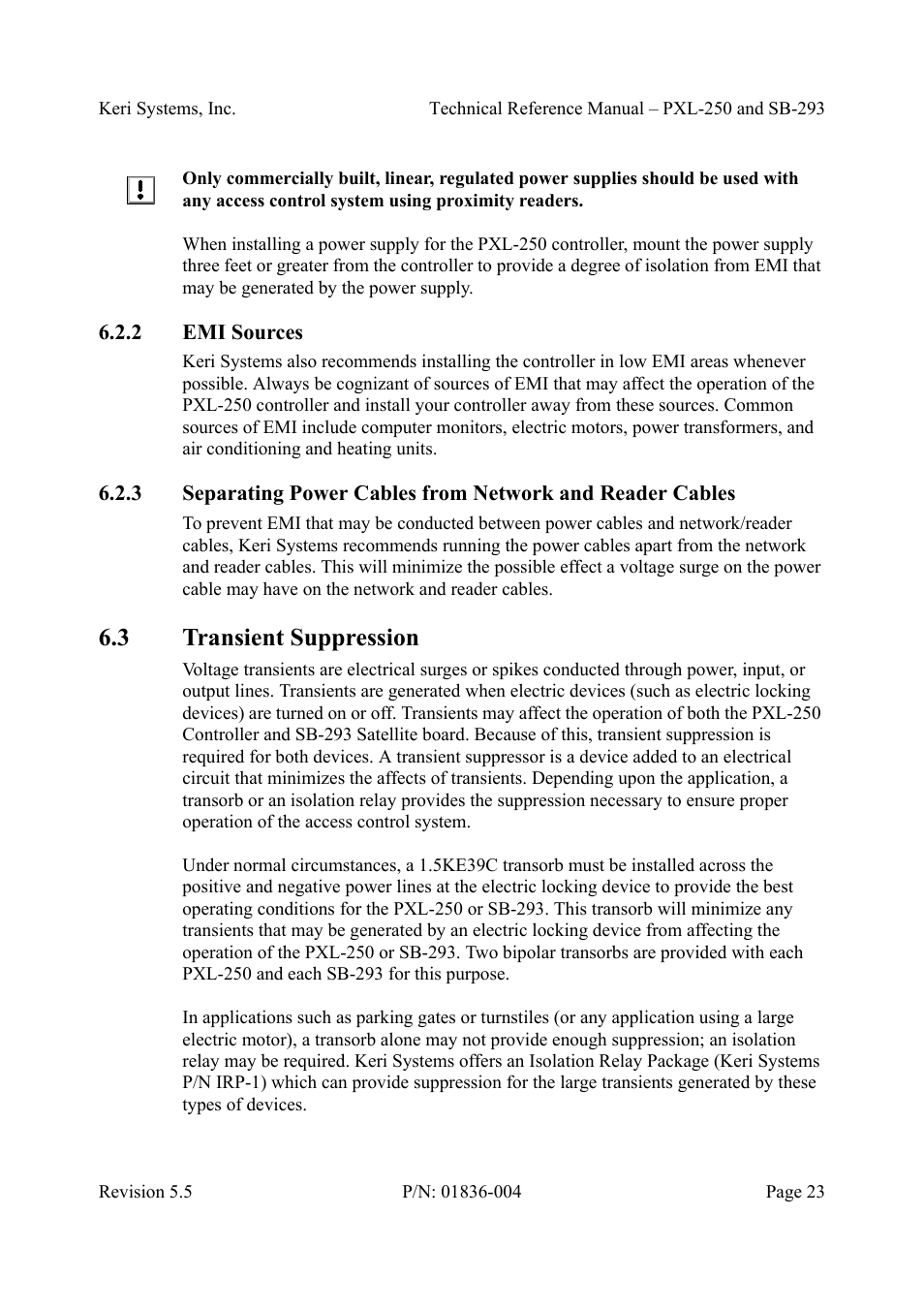 2 emi sources, 3 transient suppression, Transient suppression | Keri Systems SB-293 User Manual | Page 23 / 108