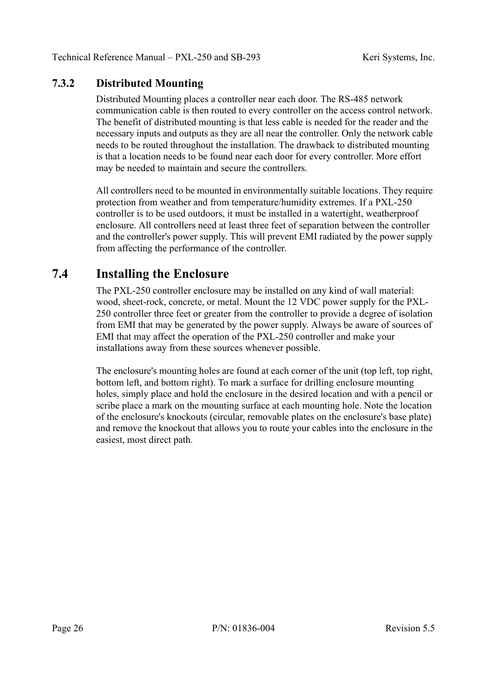 2 distributed mounting, 4 installing the enclosure, Distributed mounting | Installing the enclosure | Keri Systems SB-293 User Manual | Page 26 / 108