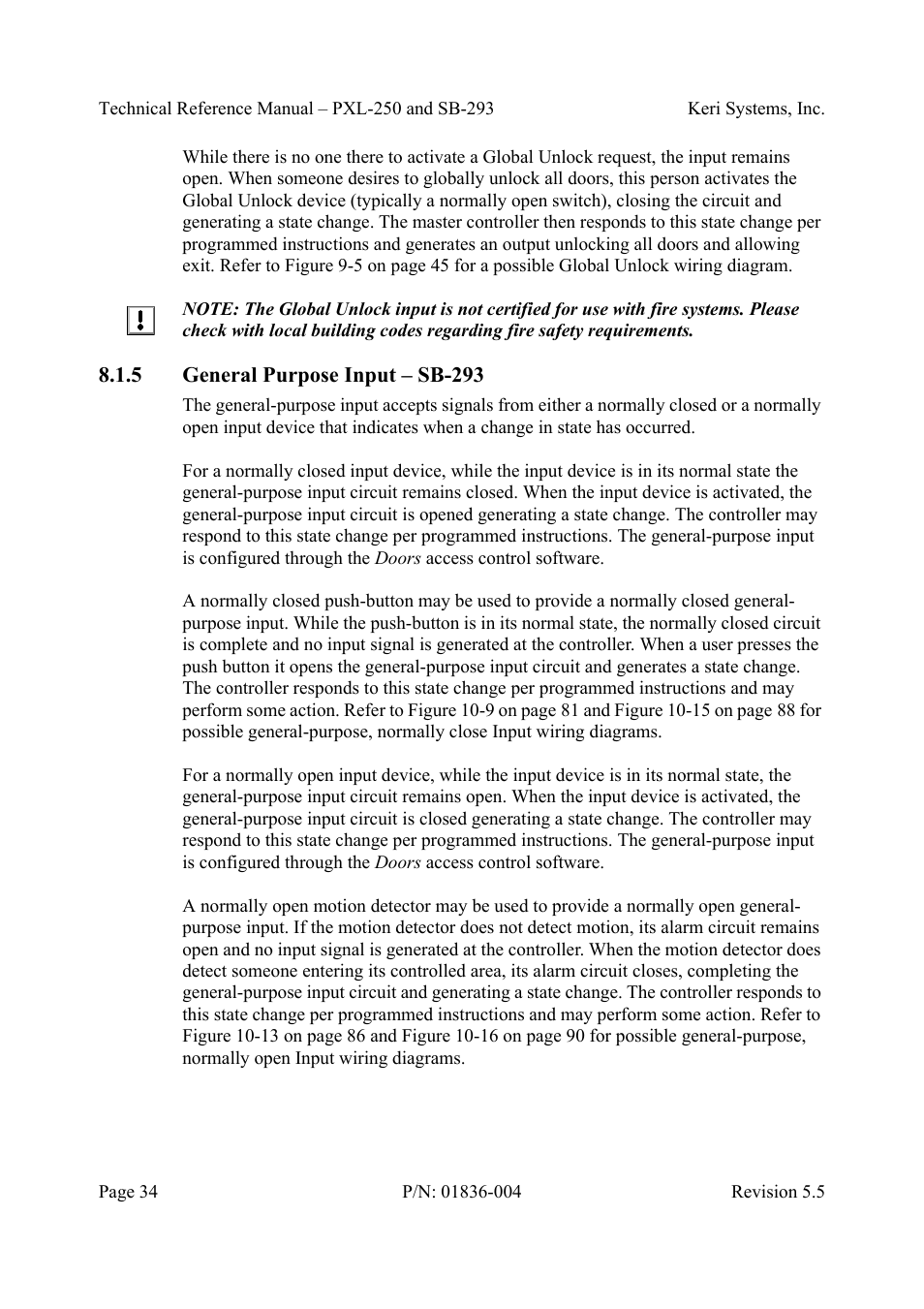 5 general purpose input - sb-293, General purpose input – sb-293 | Keri Systems SB-293 User Manual | Page 34 / 108