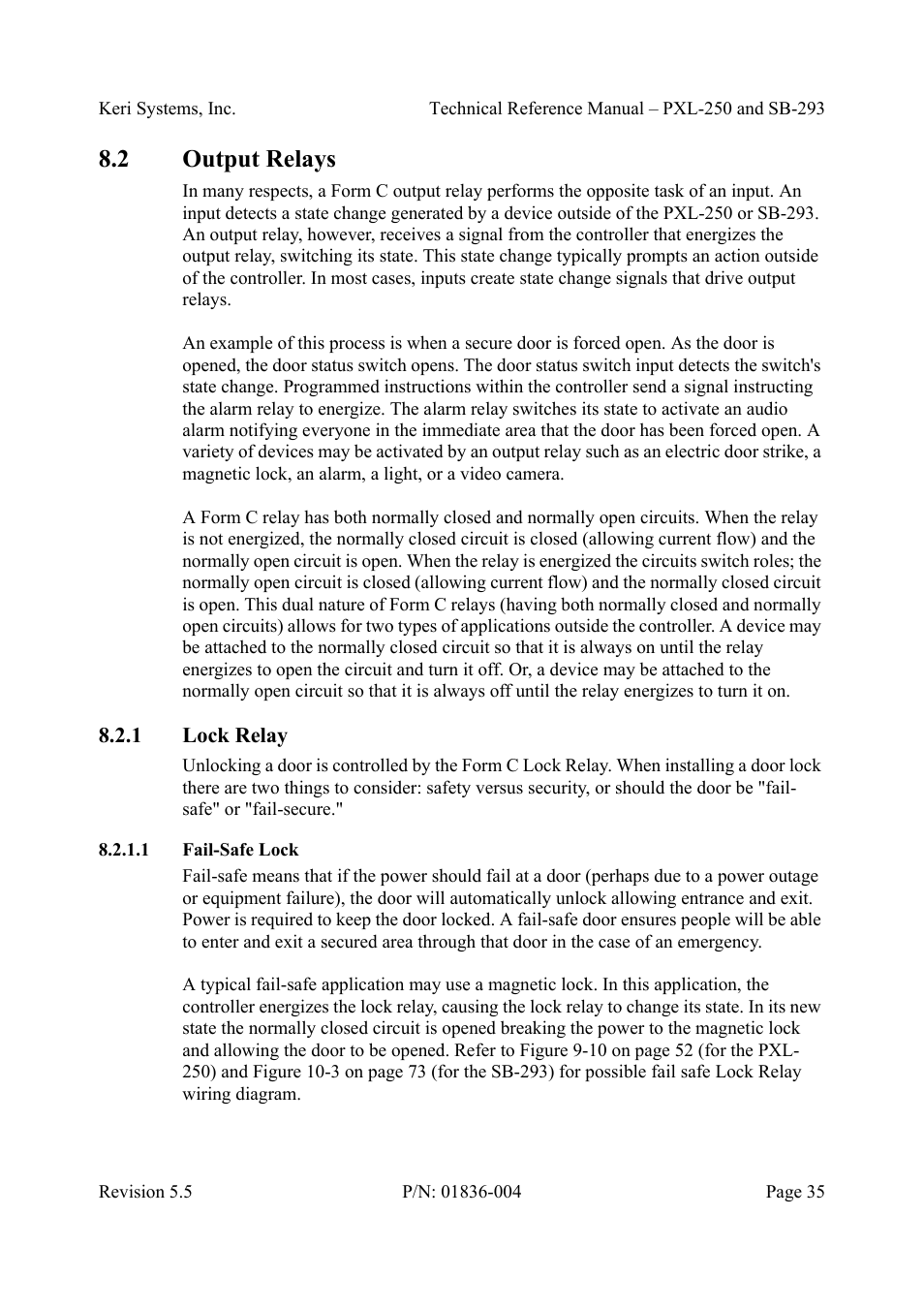 2 output relays, 1 lock relay, 1 fail-safe lock | Output relays, Lock relay, Fail-safe lock | Keri Systems SB-293 User Manual | Page 35 / 108