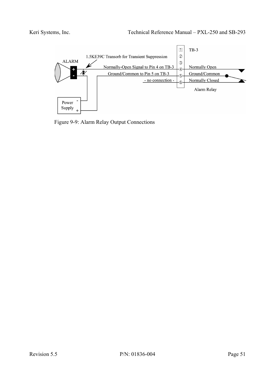 Figure 9-9: alarm relay output connections | Keri Systems SB-293 User Manual | Page 51 / 108