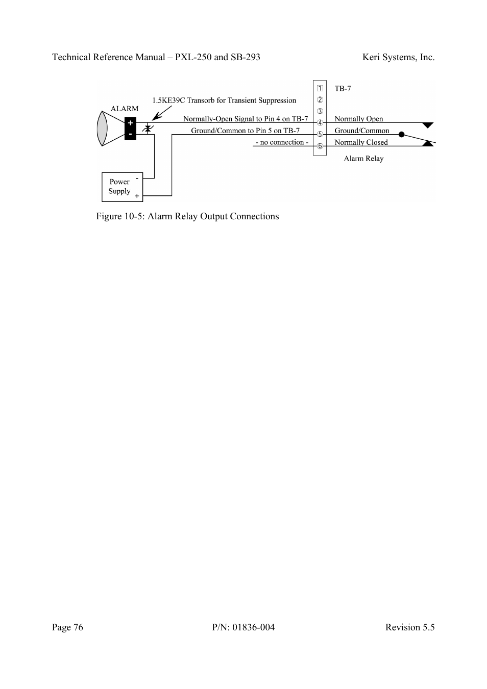 Figure 10-5: alarm relay output connections | Keri Systems SB-293 User Manual | Page 76 / 108