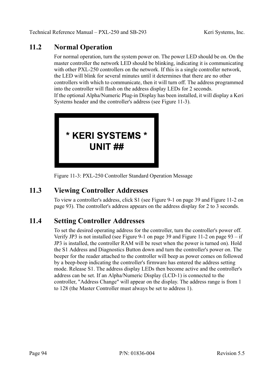 2 normal operation, 3 viewing controller addresses, 4 setting controller addresses | Keri Systems SB-293 User Manual | Page 94 / 108