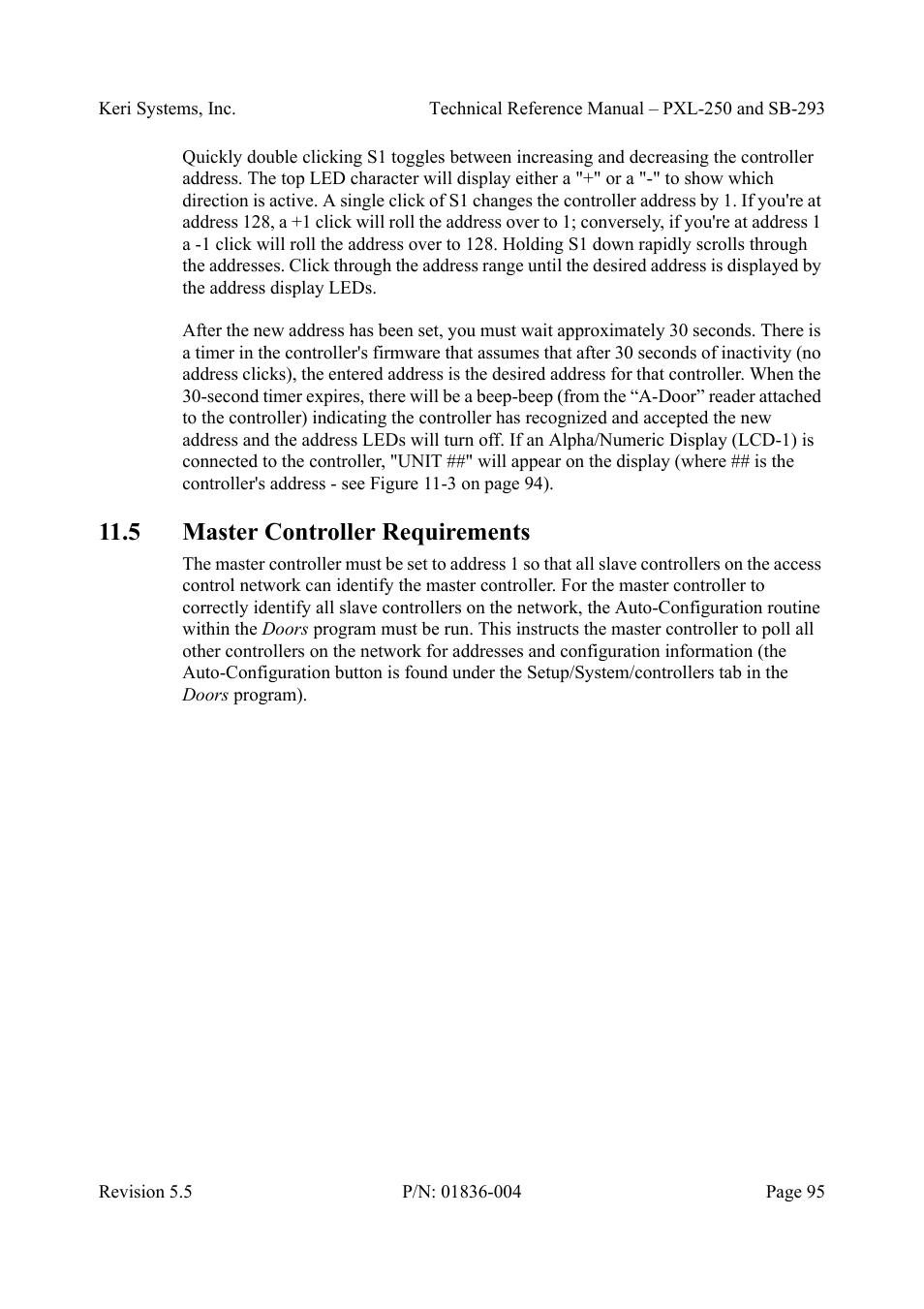 5 master controller requirements, Master controller requirements | Keri Systems SB-293 User Manual | Page 95 / 108