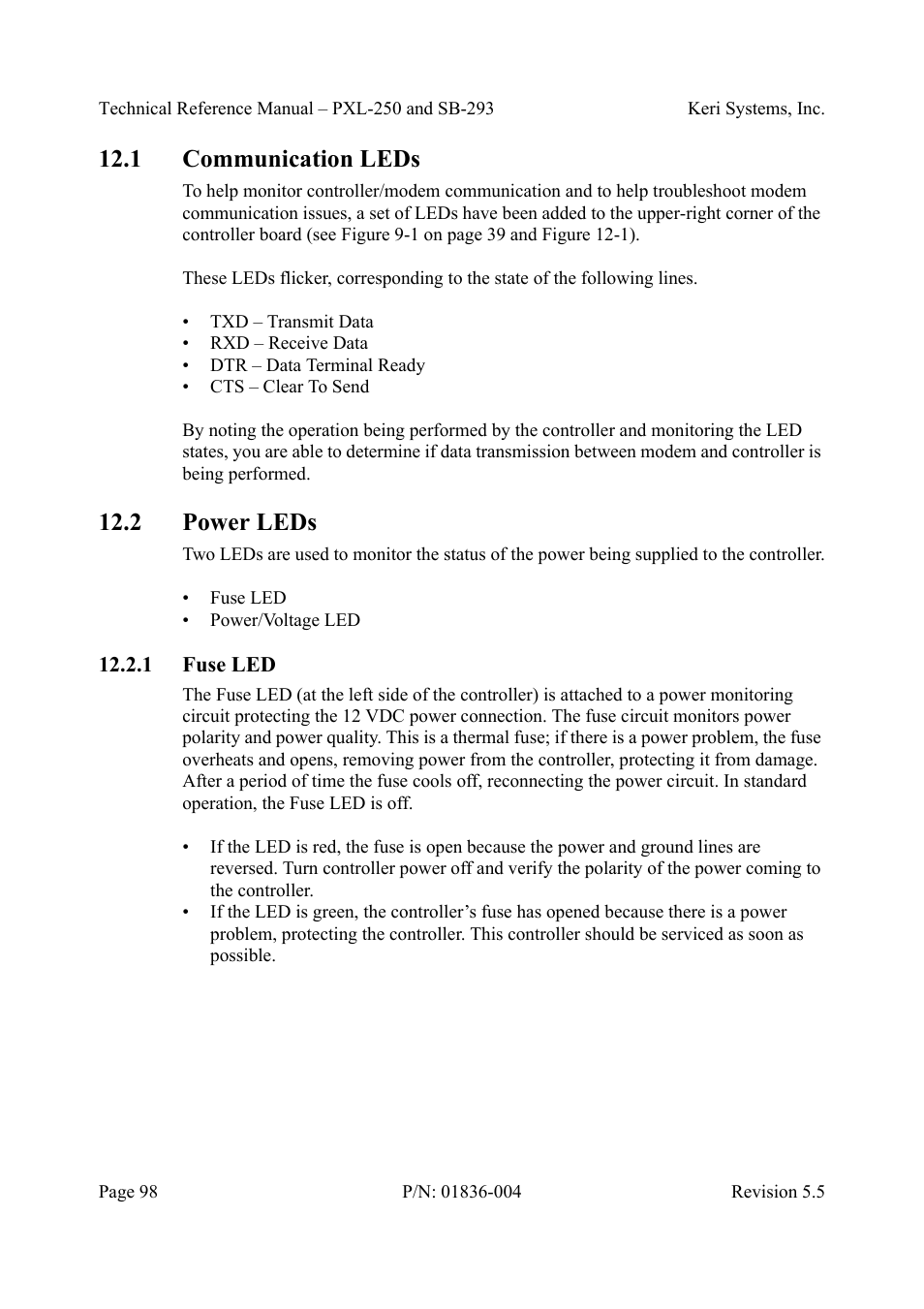 1 communication leds, 2 power leds, 1 fuse led | Communication leds power leds, Fuse led | Keri Systems SB-293 User Manual | Page 98 / 108