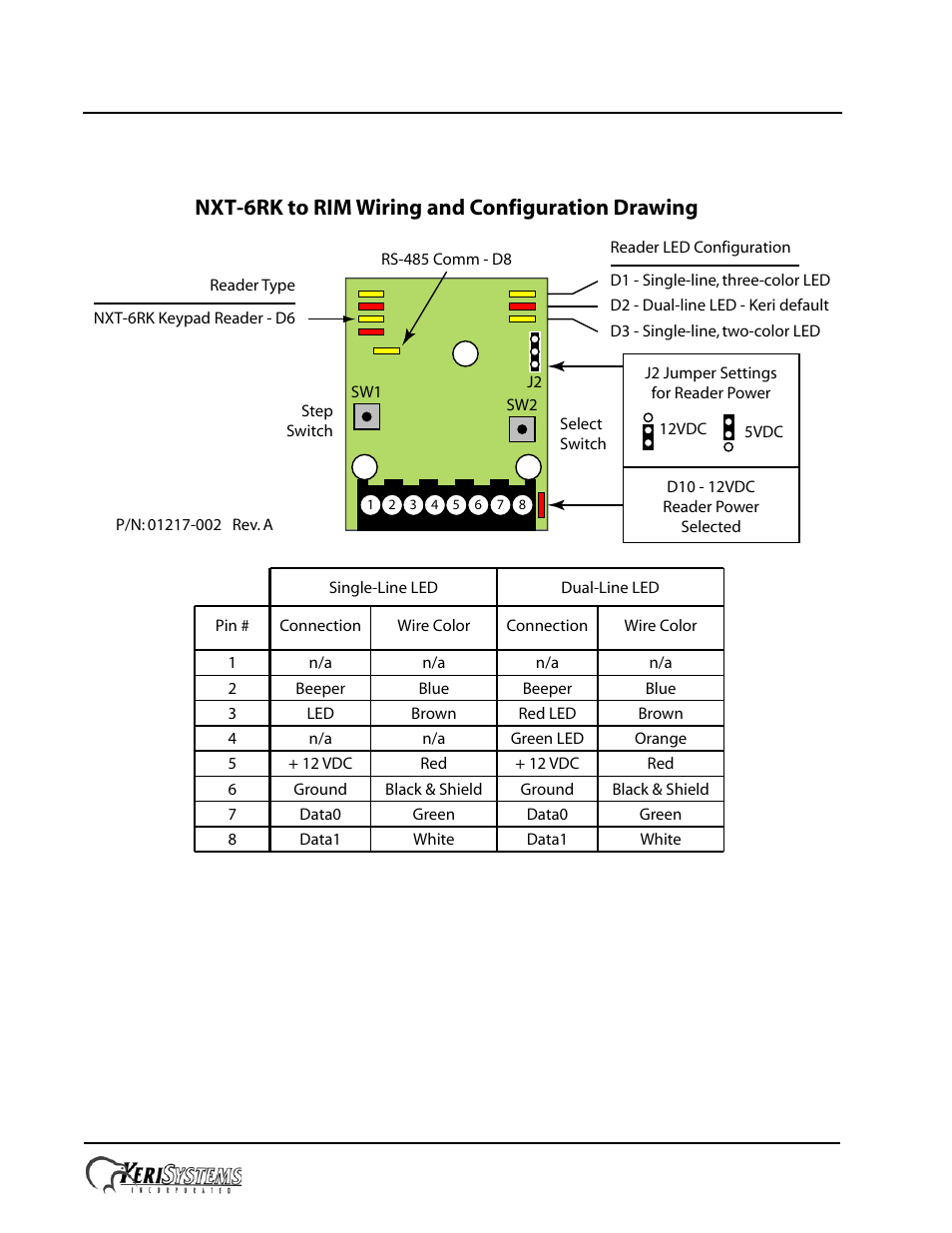 0 wiring and configuration drawing, Nxt-6rk proximity reader and keypad, Nxt-6rk to rim wiring and configuration drawing | Installation guide | Keri Systems NXT-6RK User Manual | Page 4 / 7