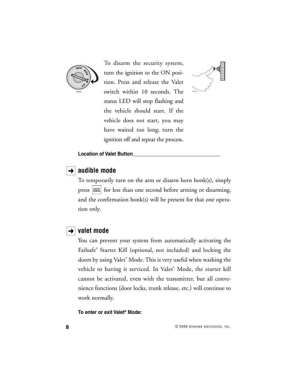 Audible mode, Valet mode | Clarion UNGO PRO SECURITY SYSTEM K20 User Manual | Page 11 / 19