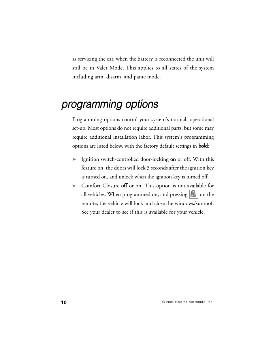 Pprro og grra am mm miin ng g o op pttiio on nss | Clarion UNGO PRO SECURITY SYSTEM K20 User Manual | Page 13 / 19