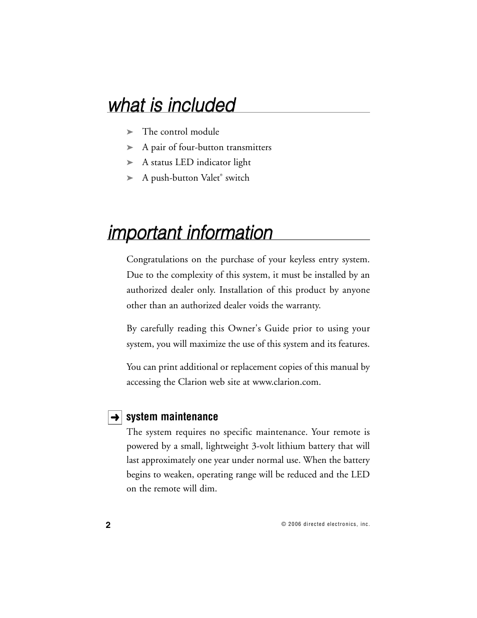 Wwh ha att iiss iin nc cllu ud de ed d | Clarion UNGO PRO SECURITY SYSTEM K20 User Manual | Page 5 / 19